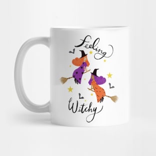 "Feeling Witchy" - Hand lettered // Orange & Purple haired witches (Halloween design) Mug